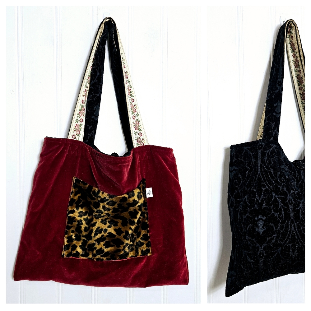 Monica Lewinsky Velvet Tote with Leopard Print Pocket